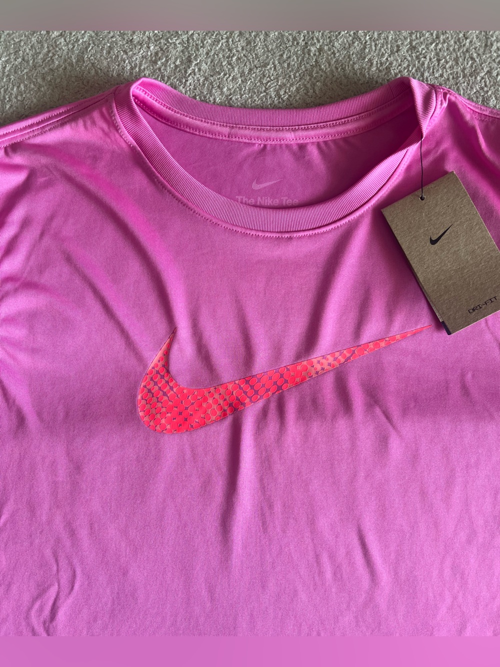 NWT Nike Pink and Coral Dot Swoosh Performance Tee - Picture 2 of 4